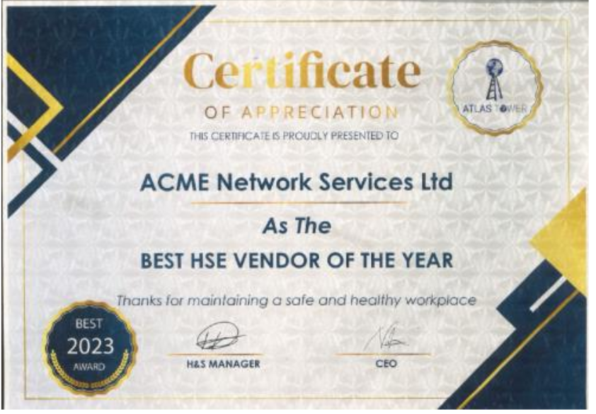 Atlas Tower, Kenya: Best HSE Vendor of the Year